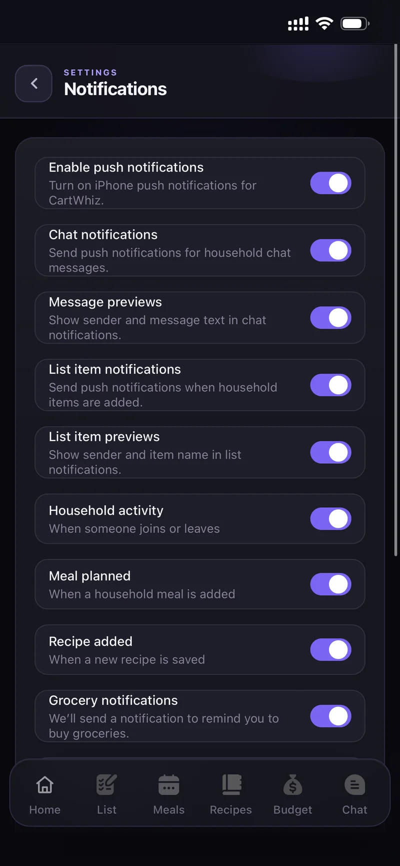 Notification settings
