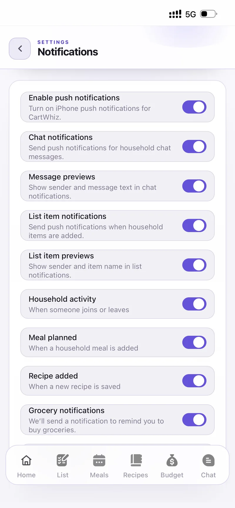 Notification settings