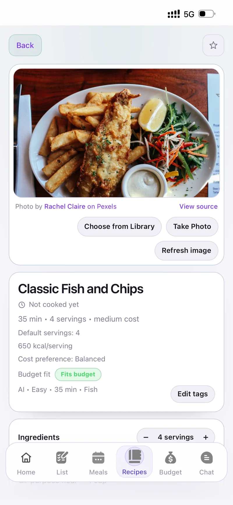 Recipe with a real food photo